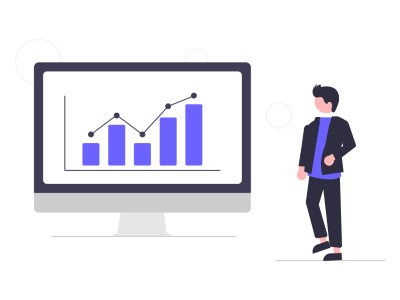 A businessperson is checking company' revenue metrics